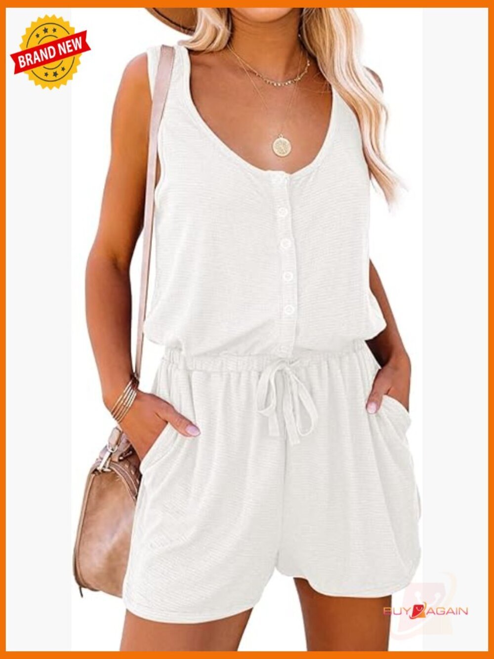 Scoop Neck Sleeveless Romper with Pockets Adjustable Waist
